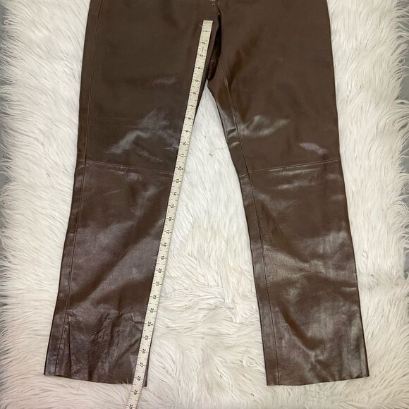 Finity Brown Butter Soft Leather Straight Leg High Rise Pants 6 - Picture 9 of 10